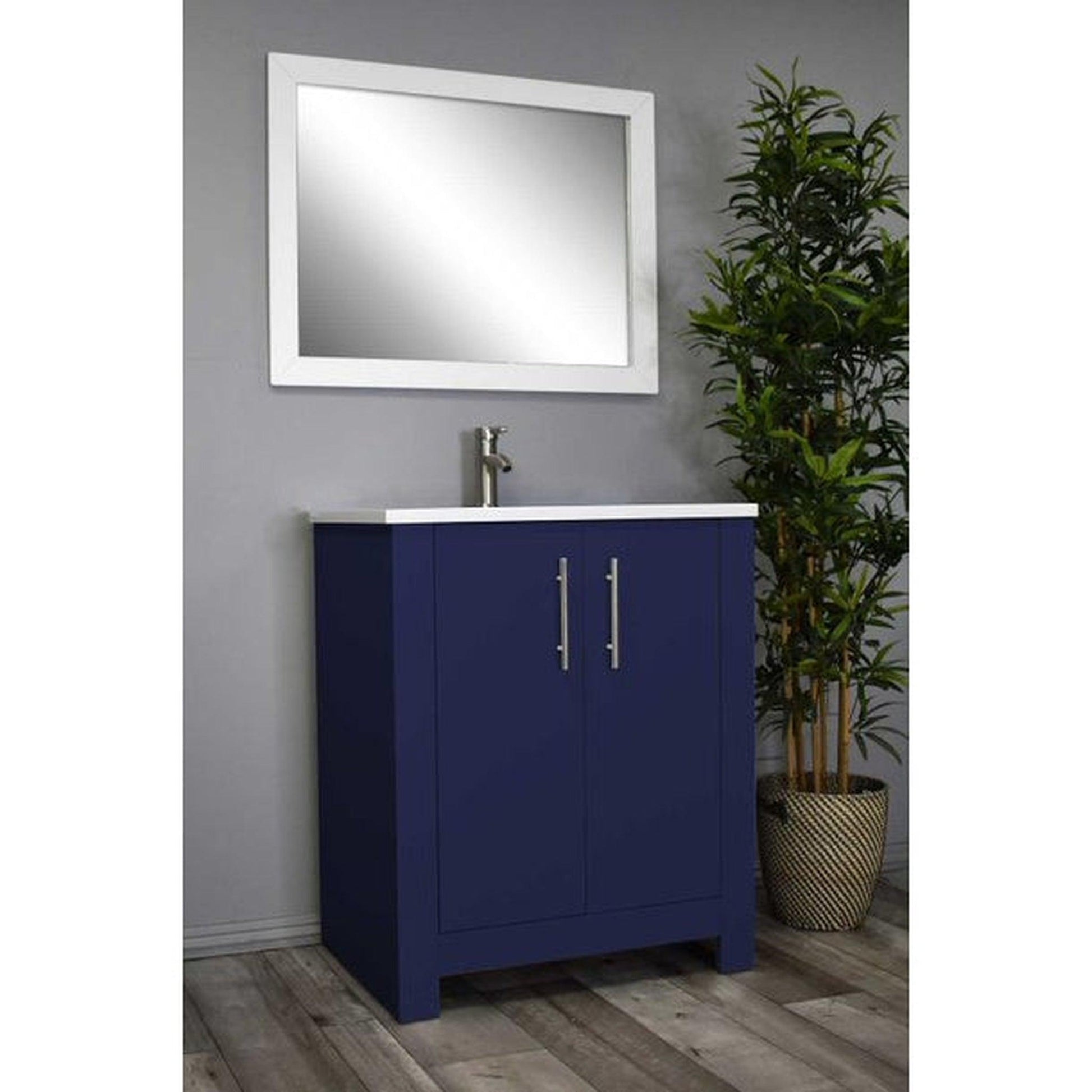 Volpa USA Austin 24" x 20" Navy Modern Freestanding Bathroom Vanity With Acrylic Top, Integrated Acrylic Sink And Brushed Nickel Handles