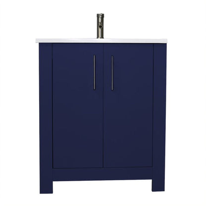 Volpa USA Austin 24" x 20" Navy Modern Freestanding Bathroom Vanity With Acrylic Top, Integrated Acrylic Sink And Brushed Nickel Handles