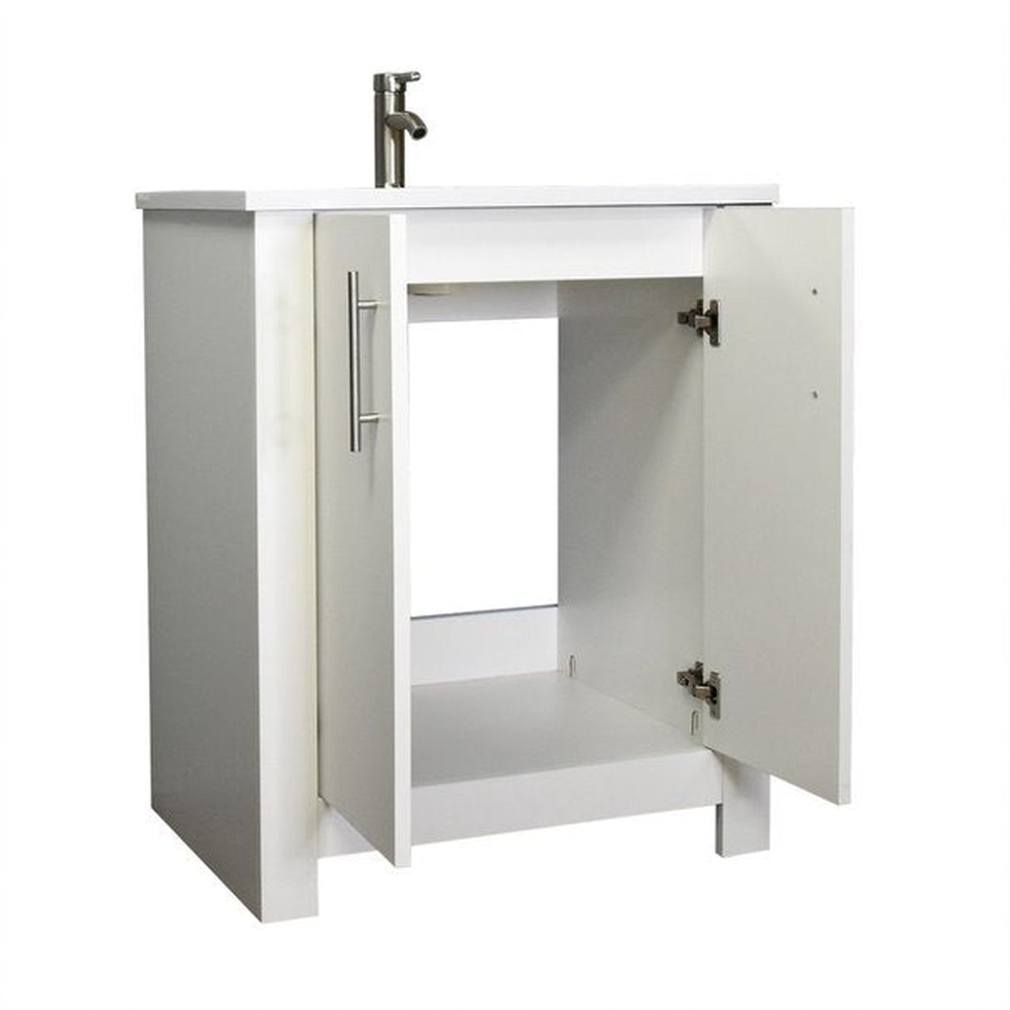 Volpa USA Austin 24" x 20" White Modern Freestanding Bathroom Vanity With Acrylic Top, Integrated Acrylic Sink And Brushed Nickel Handles