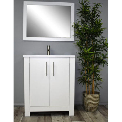 Volpa USA Austin 24" x 20" White Modern Freestanding Bathroom Vanity With Acrylic Top, Integrated Acrylic Sink And Brushed Nickel Handles