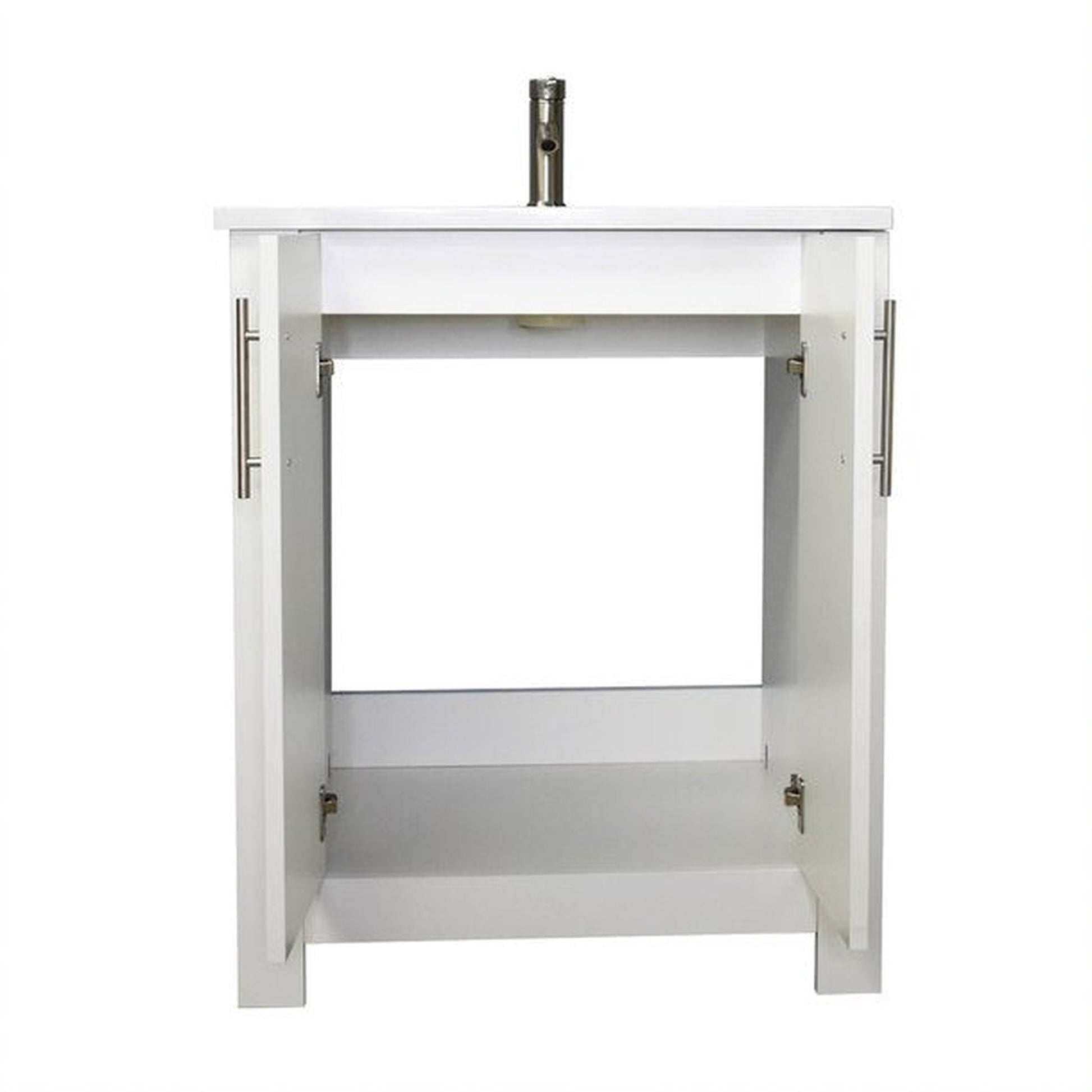 Volpa USA Austin 24" x 20" White Modern Freestanding Bathroom Vanity With Acrylic Top, Integrated Acrylic Sink And Brushed Nickel Handles