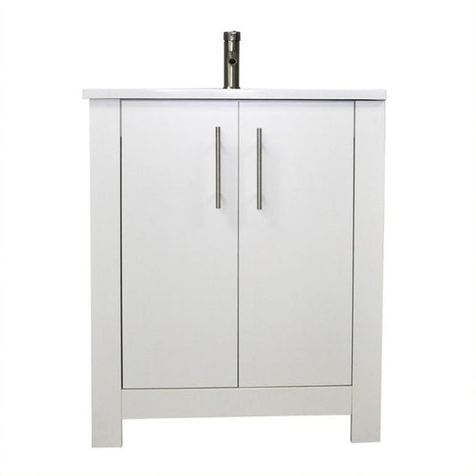 Volpa USA Austin 24" x 20" White Modern Freestanding Bathroom Vanity With Acrylic Top, Integrated Acrylic Sink And Brushed Nickel Handles