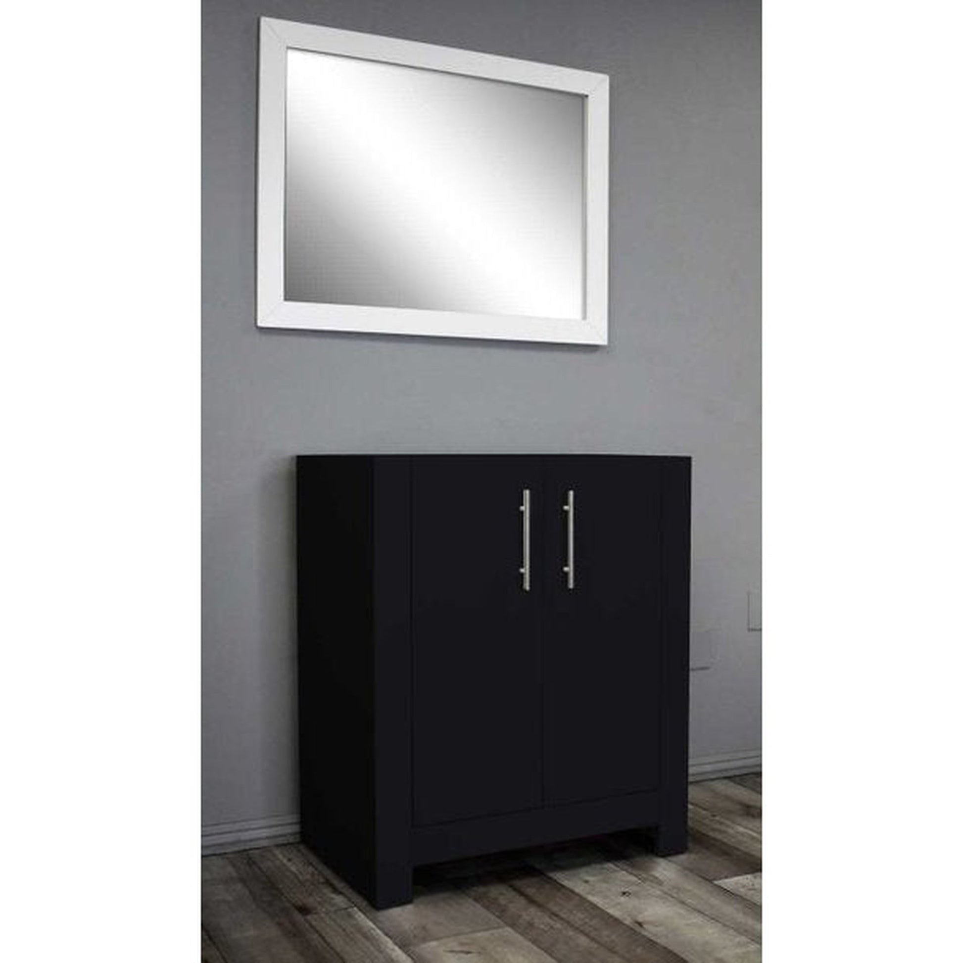 Volpa USA Austin 30" x 19" Glossy Black Modern Freestanding Bathroom Vanity With Brushed Nickel Round Handles