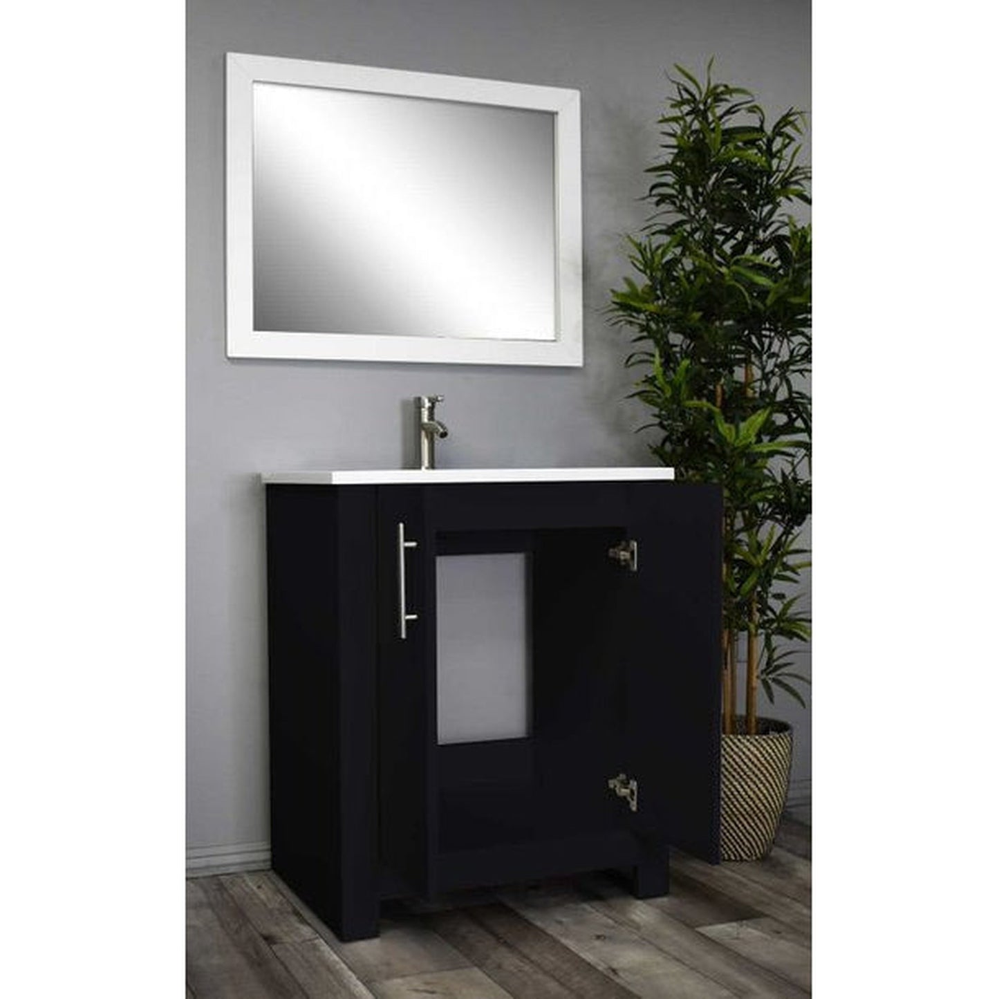 Volpa USA Austin 30" x 20" Black Modern Freestanding Bathroom Vanity With Acrylic Top, Integrated Acrylic Sink And Brushed Nickel Handles