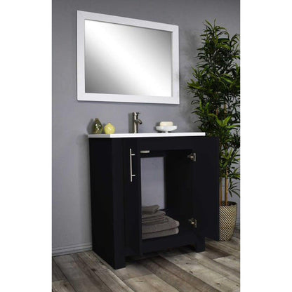 Volpa USA Austin 30" x 20" Black Modern Freestanding Bathroom Vanity With Acrylic Top, Integrated Acrylic Sink And Brushed Nickel Handles