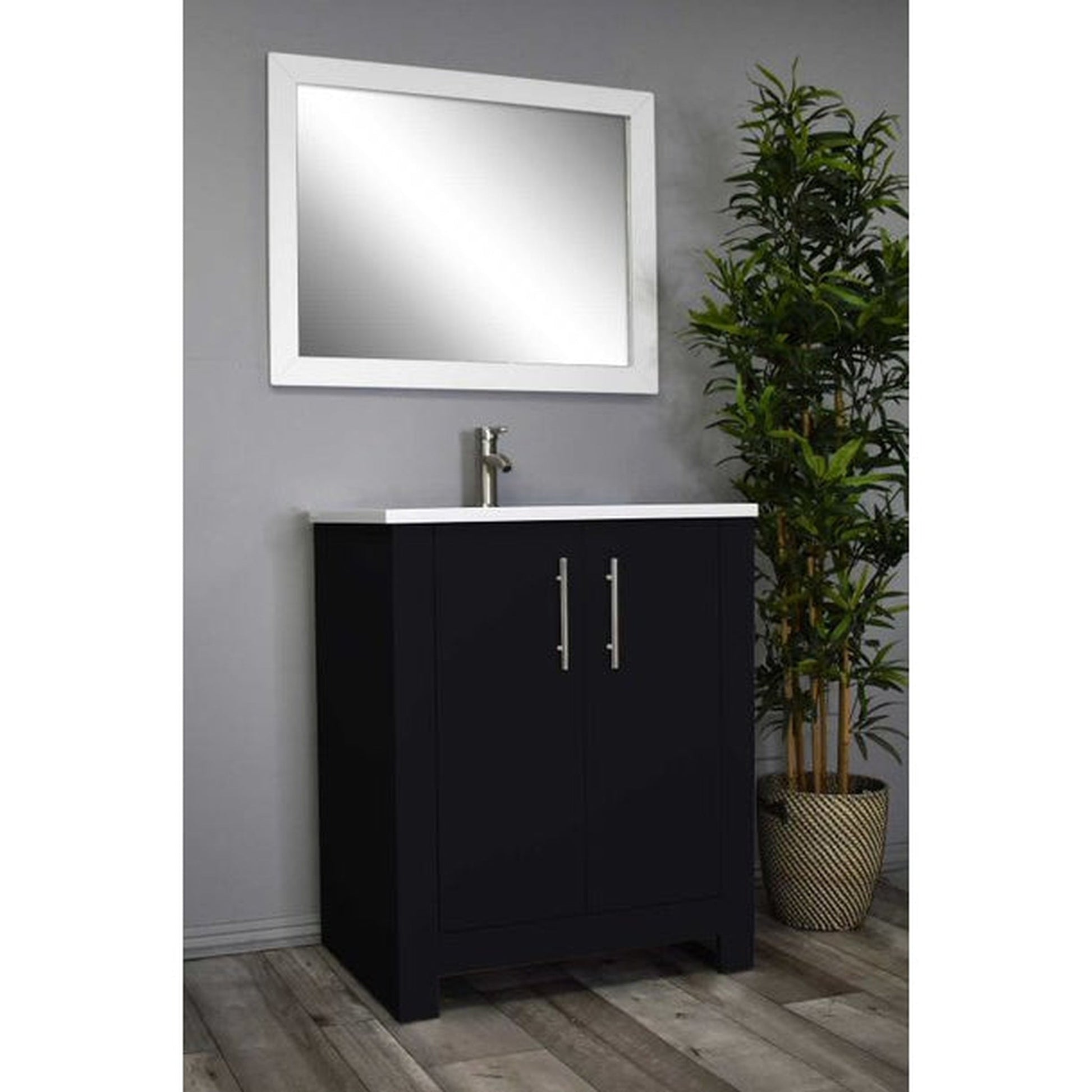 Volpa USA Austin 30" x 20" Black Modern Freestanding Bathroom Vanity With Acrylic Top, Integrated Acrylic Sink And Brushed Nickel Handles