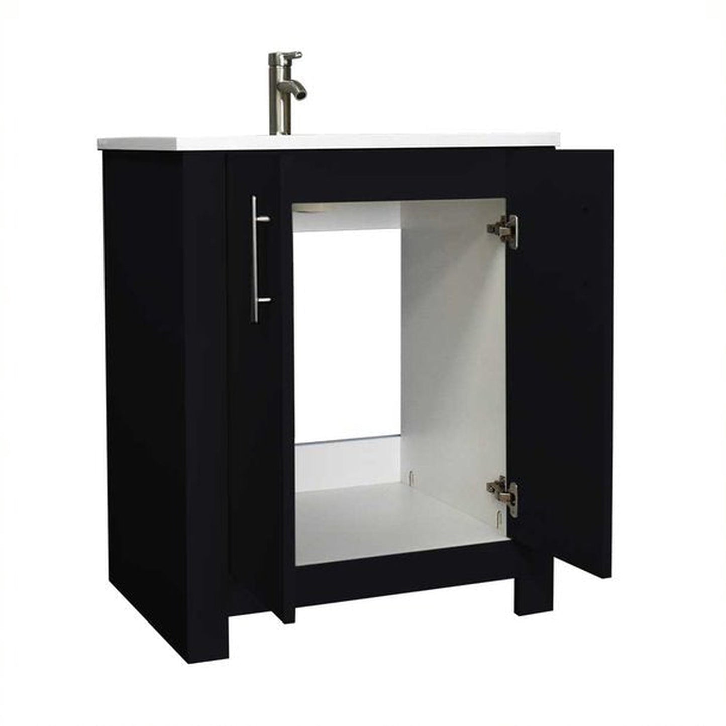 Volpa USA Austin 30" x 20" Black Modern Freestanding Bathroom Vanity With Acrylic Top, Integrated Acrylic Sink And Brushed Nickel Handles