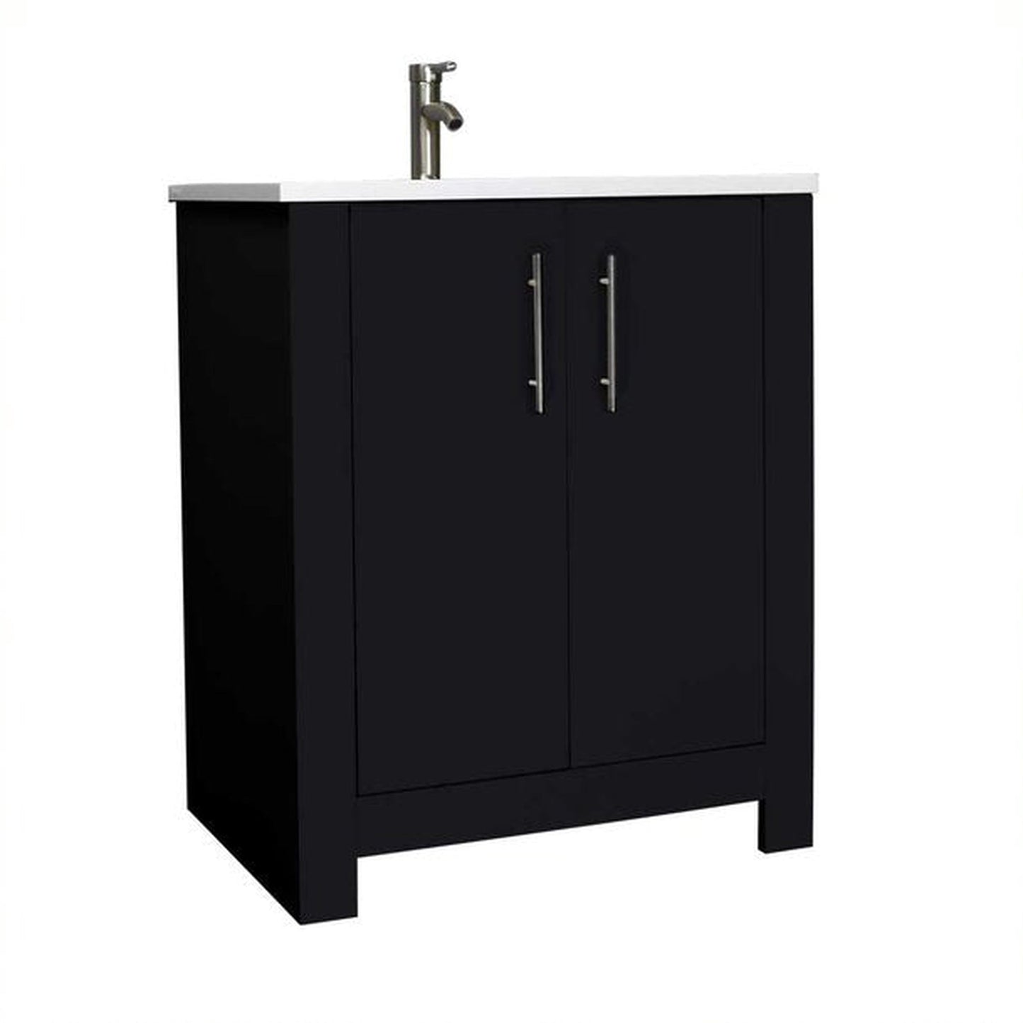 Volpa USA Austin 30" x 20" Glossy Black Modern Freestanding Bathroom Vanity With Acrylic Top, Integrated Acrylic Sink And Brushed Nickel Handles