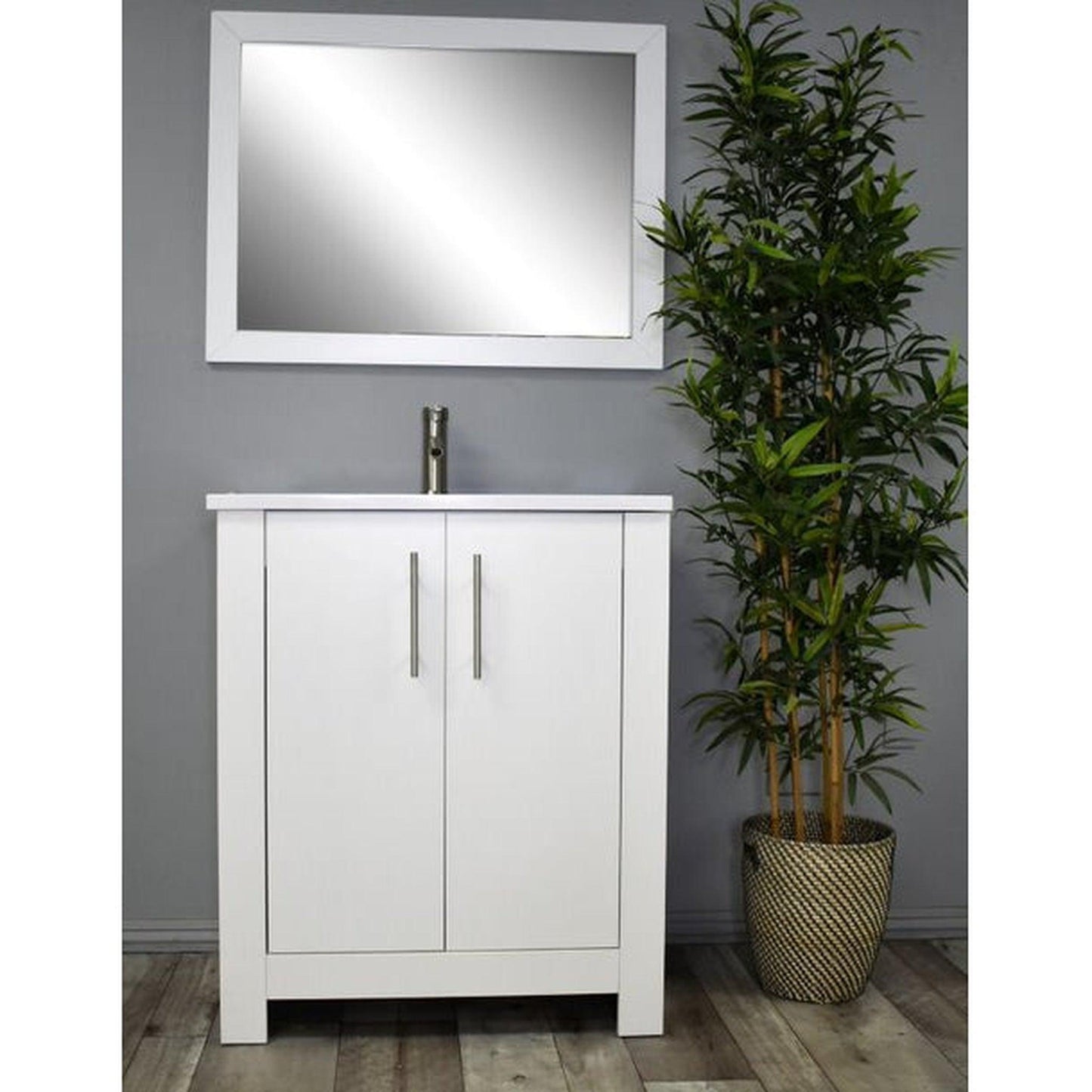 Volpa USA Austin 30" x 20" Glossy White Modern Freestanding Bathroom Vanity With Acrylic Top, Integrated Acrylic Sink And Brushed Nickel Handles