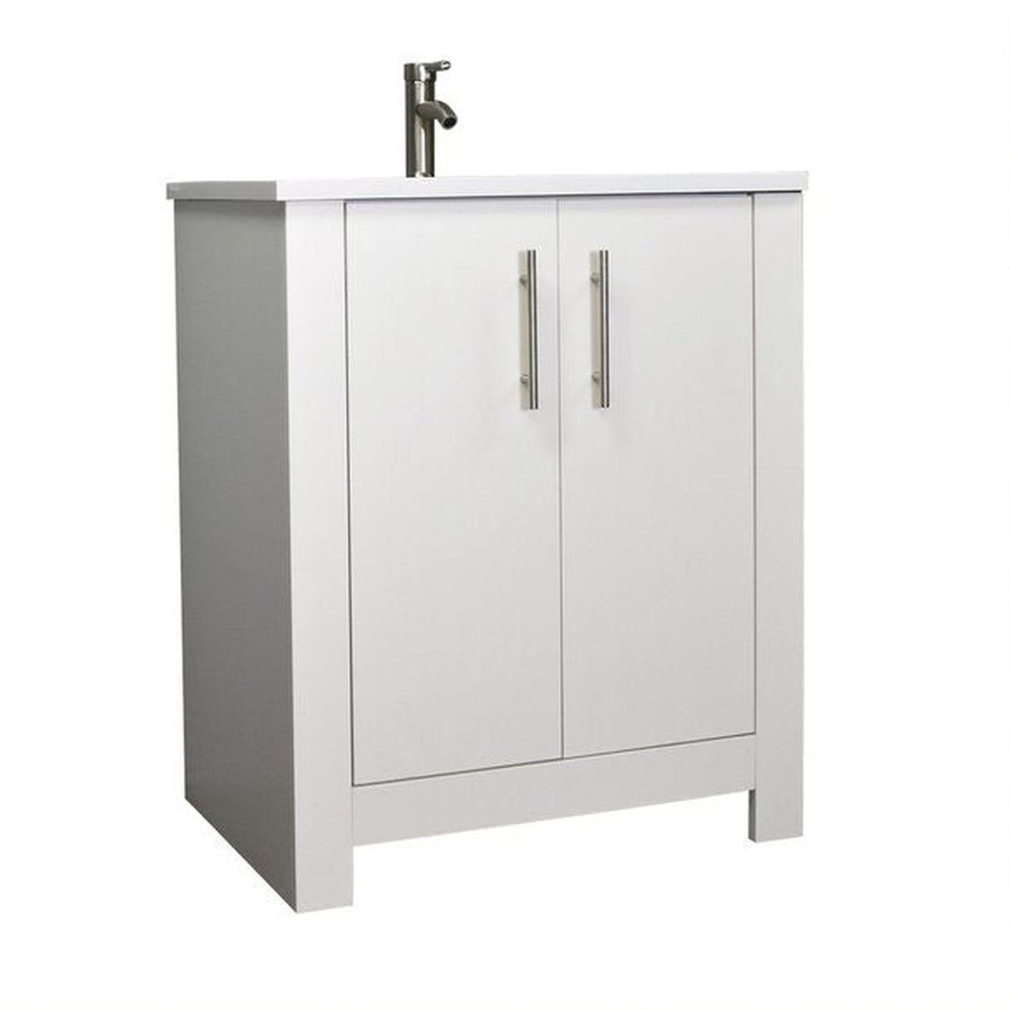 Volpa USA Austin 30" x 20" Glossy White Modern Freestanding Bathroom Vanity With Acrylic Top, Integrated Acrylic Sink And Brushed Nickel Handles