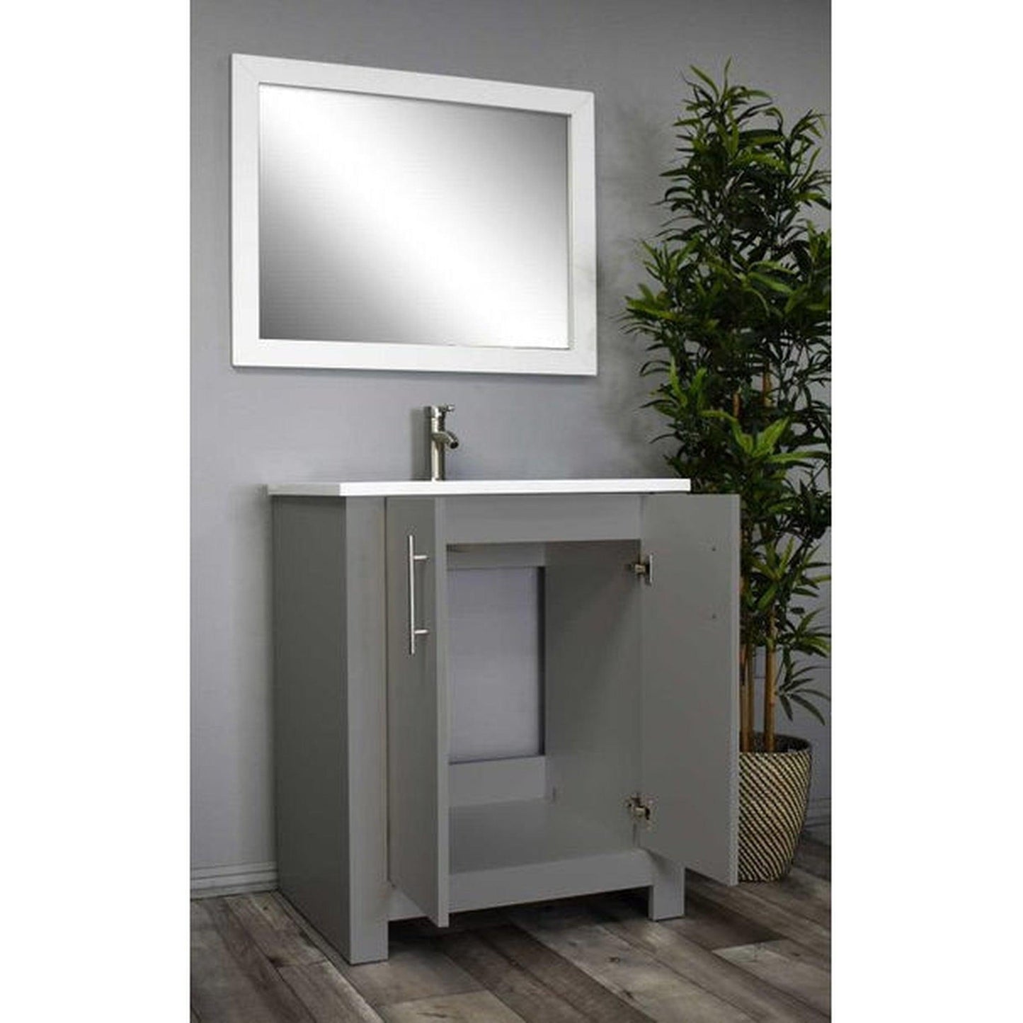 Volpa USA Austin 30" x 20" Gray Modern Freestanding Bathroom Vanity With Acrylic Top, Integrated Acrylic Sink And Brushed Nickel Handles