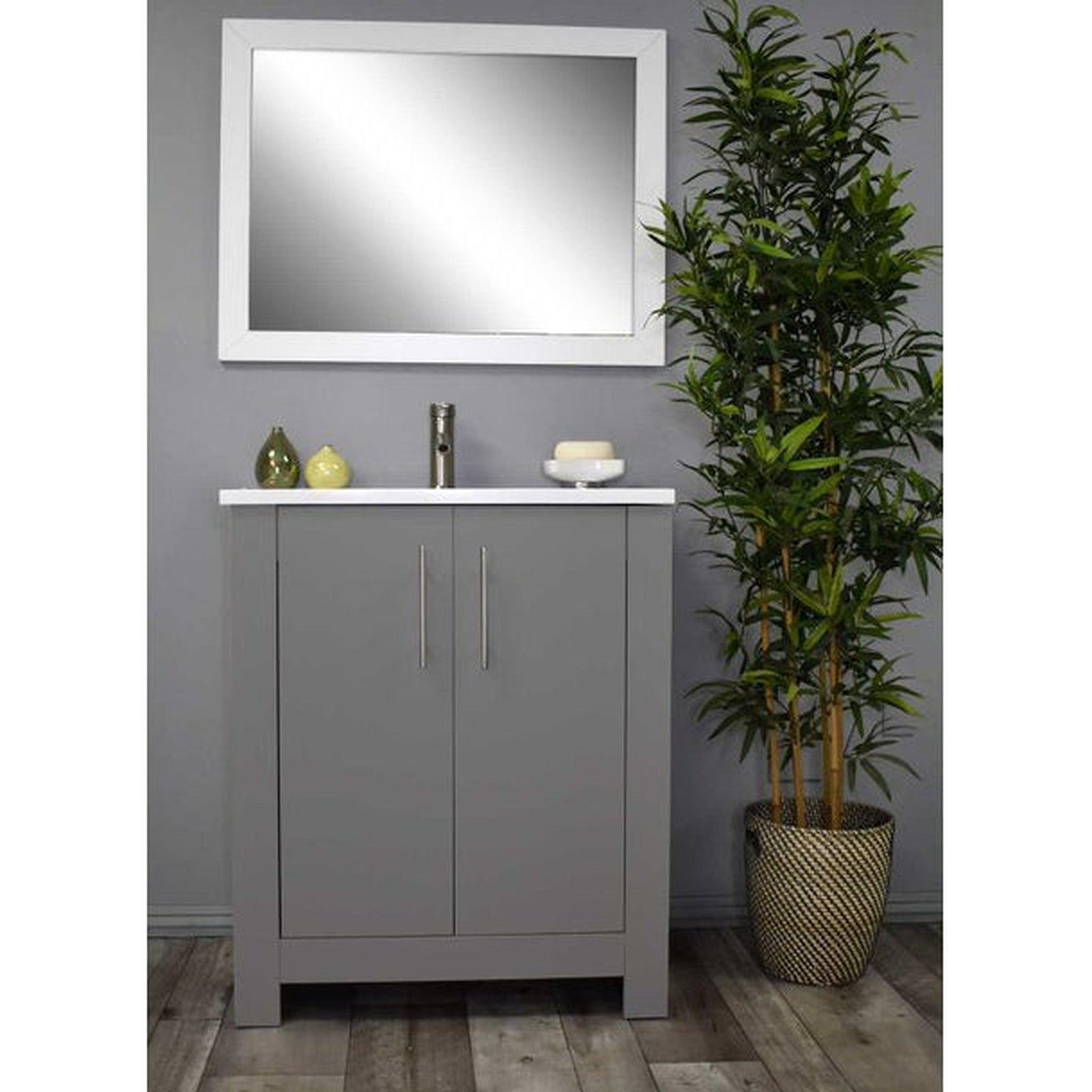 Volpa USA Austin 30" x 20" Gray Modern Freestanding Bathroom Vanity With Acrylic Top, Integrated Acrylic Sink And Brushed Nickel Handles