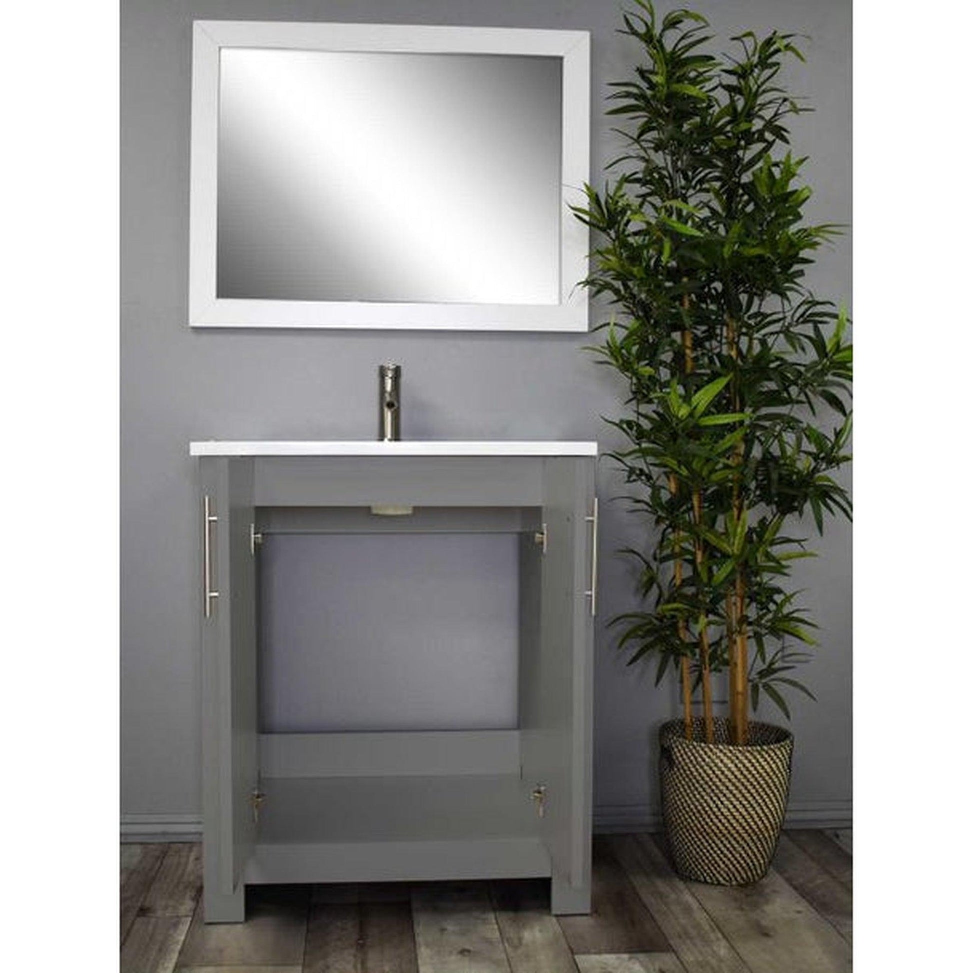 Volpa USA Austin 30" x 20" Gray Modern Freestanding Bathroom Vanity With Acrylic Top, Integrated Acrylic Sink And Brushed Nickel Handles