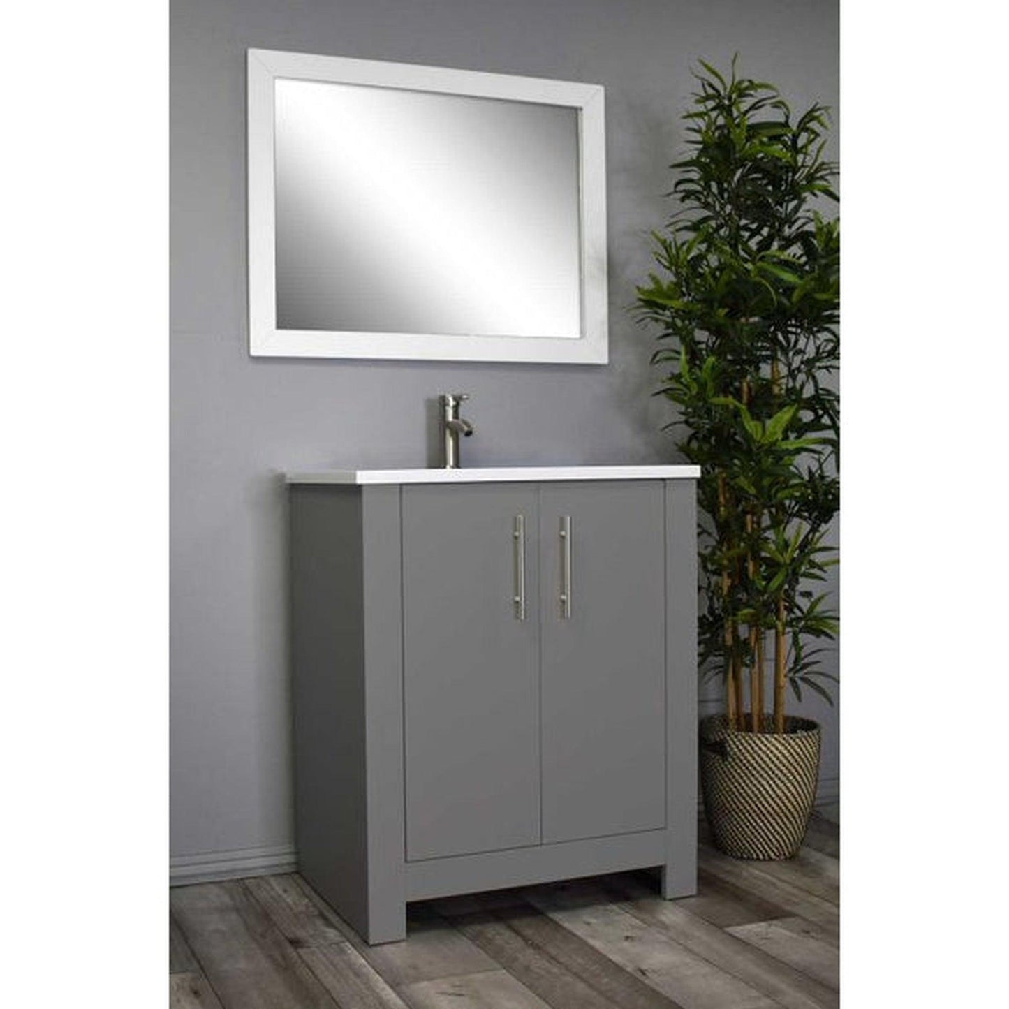 Volpa USA Austin 30" x 20" Gray Modern Freestanding Bathroom Vanity With Acrylic Top, Integrated Acrylic Sink And Brushed Nickel Handles