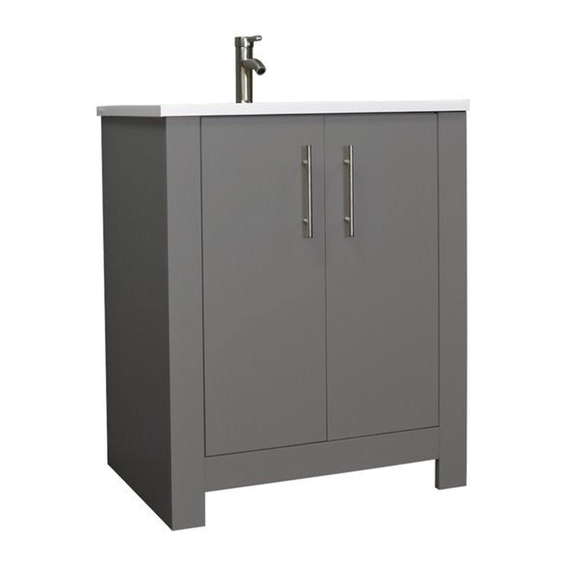 Volpa USA Austin 30" x 20" Gray Modern Freestanding Bathroom Vanity With Acrylic Top, Integrated Acrylic Sink And Brushed Nickel Handles