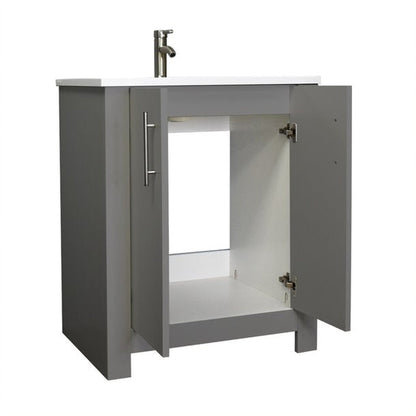 Volpa USA Austin 30" x 20" Gray Modern Freestanding Bathroom Vanity With Acrylic Top, Integrated Acrylic Sink And Brushed Nickel Handles