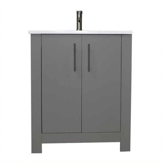 Volpa USA Austin 30" x 20" Gray Modern Freestanding Bathroom Vanity With Acrylic Top, Integrated Acrylic Sink And Brushed Nickel Handles