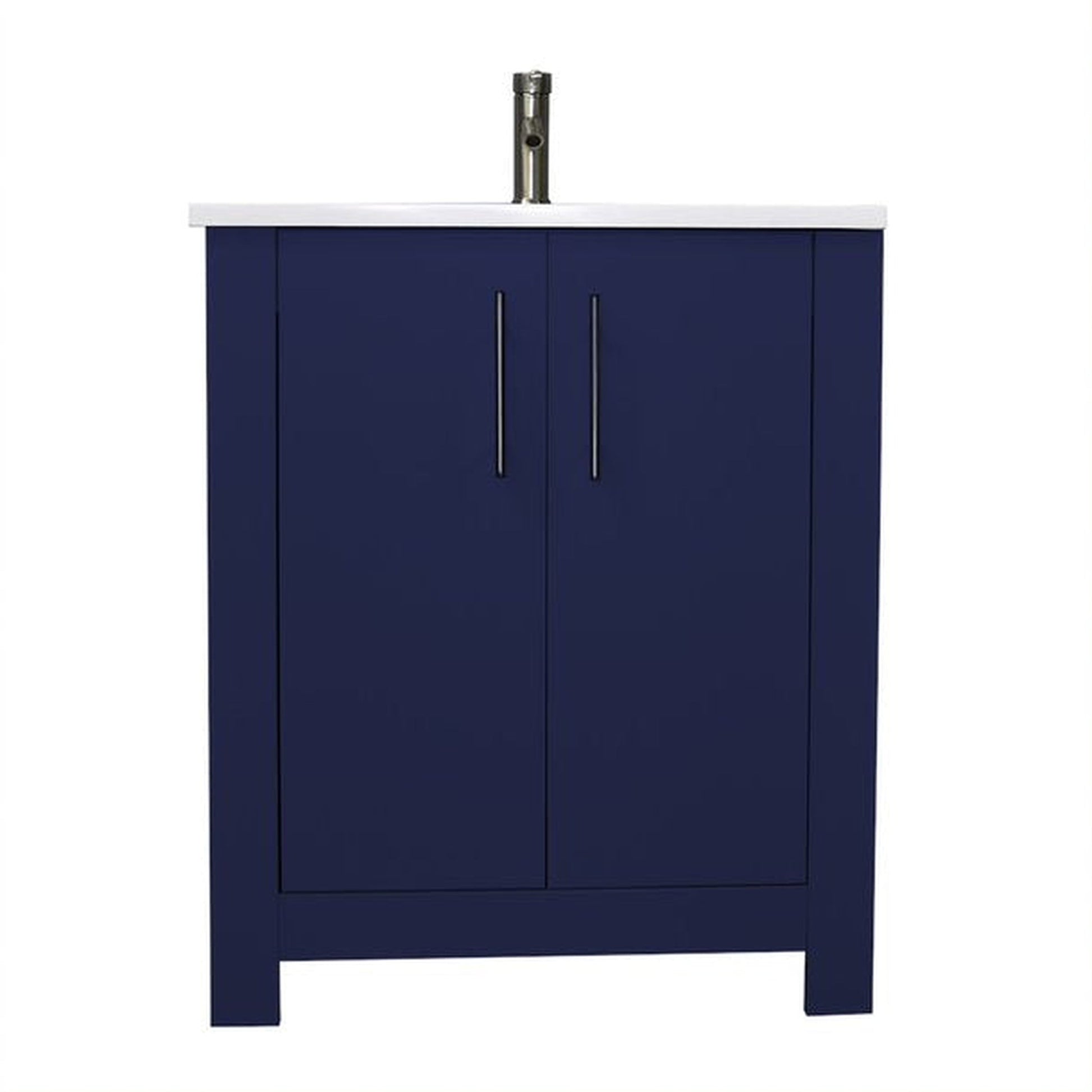 Volpa USA Austin 30" x 20" Navy Modern Freestanding Bathroom Vanity With Acrylic Top, Integrated Acrylic Sink And Brushed Nickel Handles