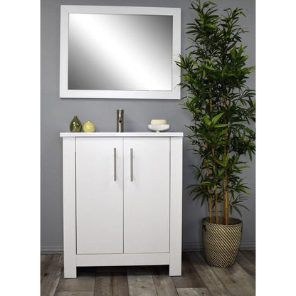 Volpa USA Austin 30" x 20" White Modern Freestanding Bathroom Vanity With Acrylic Top, Integrated Acrylic Sink And Brushed Nickel Handles