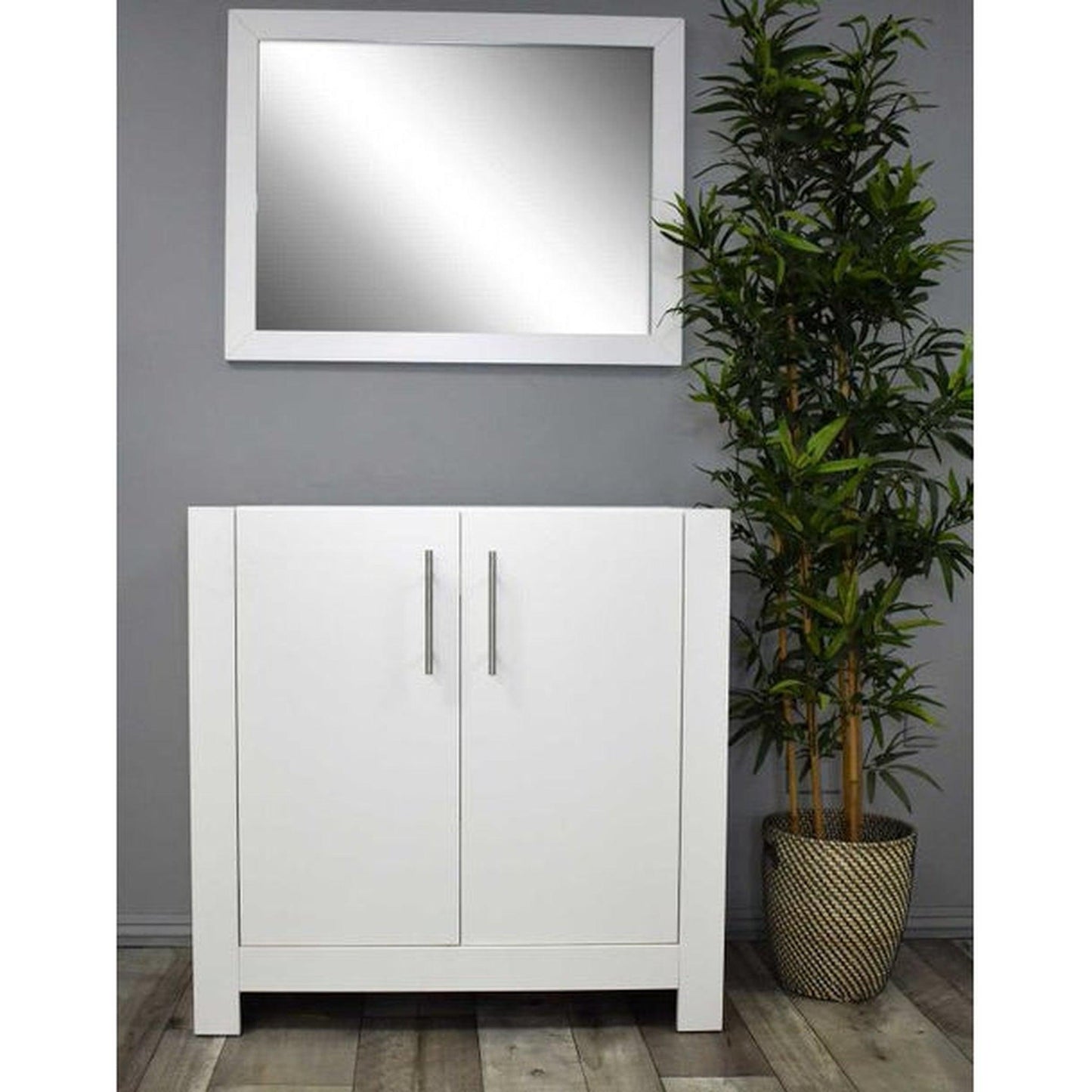 Volpa USA Austin 36" x 19" White Modern Freestanding Bathroom Vanity With Brushed Nickel Round Handles