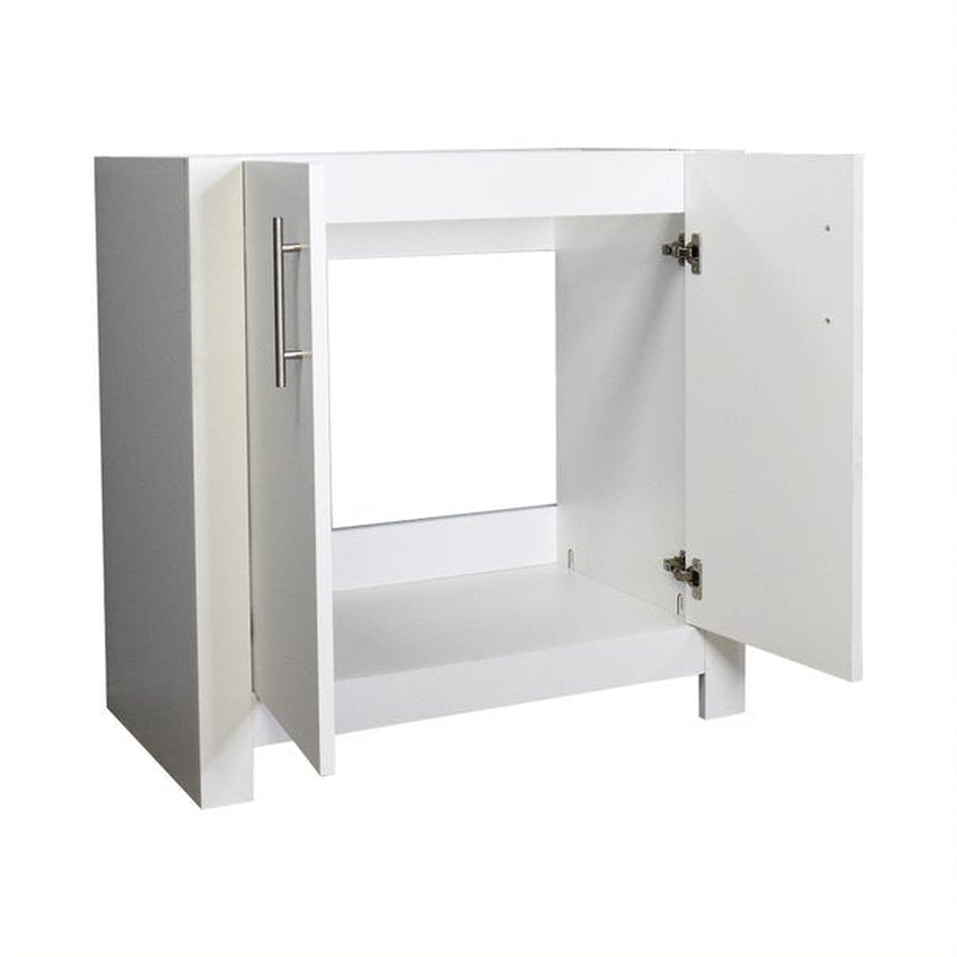 Volpa USA Austin 36" x 19" White Modern Freestanding Bathroom Vanity With Brushed Nickel Round Handles