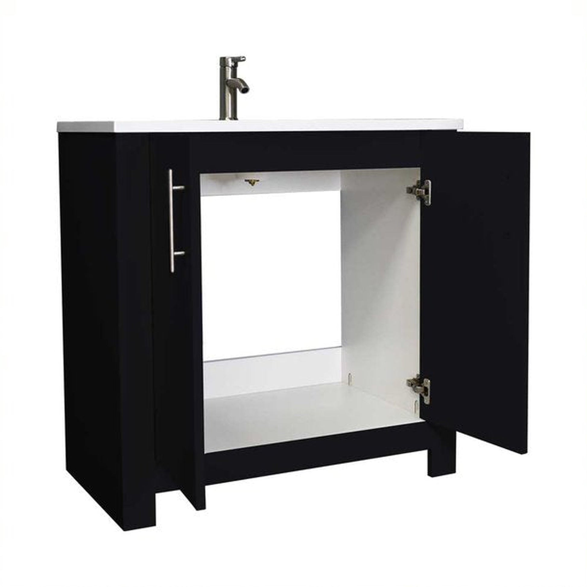 Volpa USA Austin 36" x 20" Black Modern Freestanding Bathroom Vanity With Acrylic Top, Integrated Acrylic Sink And Brushed Nickel Handles