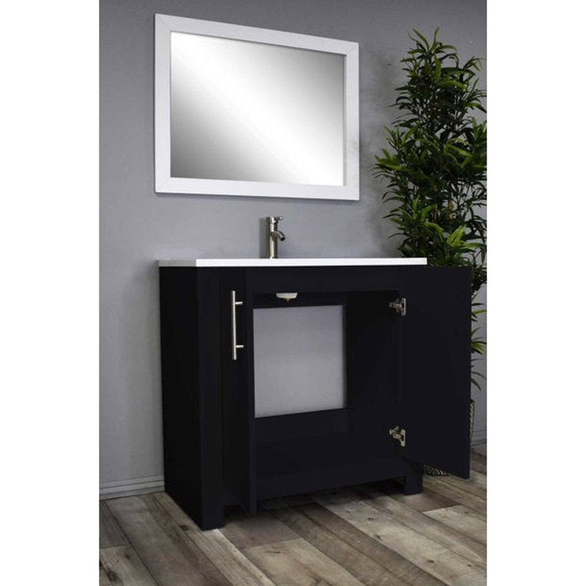 Volpa USA Austin 36" x 20" Black Modern Freestanding Bathroom Vanity With Acrylic Top, Integrated Acrylic Sink And Brushed Nickel Handles