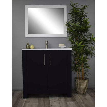 Volpa USA Austin 36" x 20" Black Modern Freestanding Bathroom Vanity With Acrylic Top, Integrated Acrylic Sink And Brushed Nickel Handles