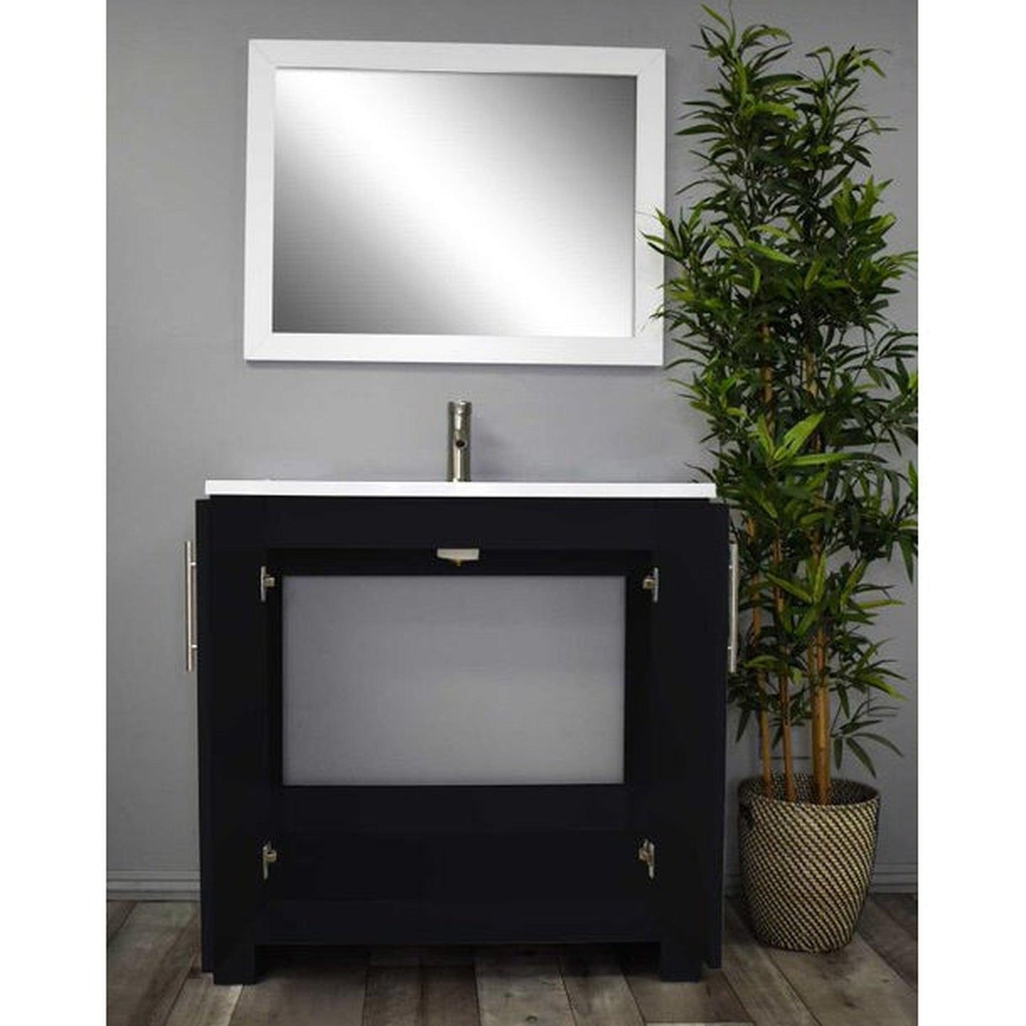 Volpa USA Austin 36" x 20" Black Modern Freestanding Bathroom Vanity With Acrylic Top, Integrated Acrylic Sink And Brushed Nickel Handles