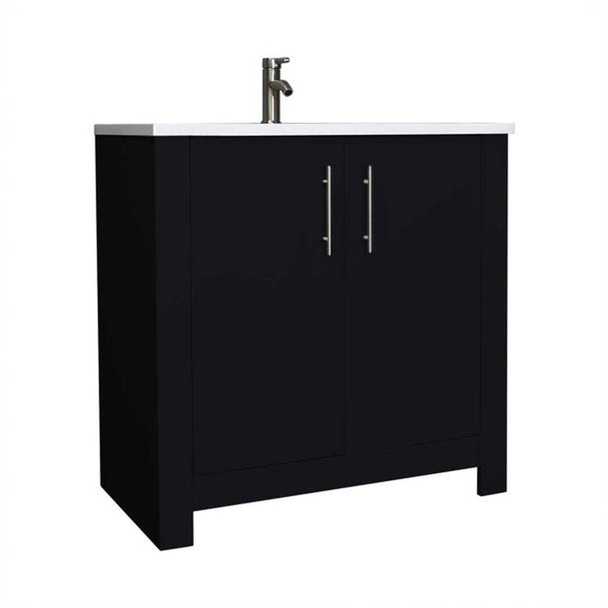 Volpa USA Austin 36" x 20" Black Modern Freestanding Bathroom Vanity With Acrylic Top, Integrated Acrylic Sink And Brushed Nickel Handles