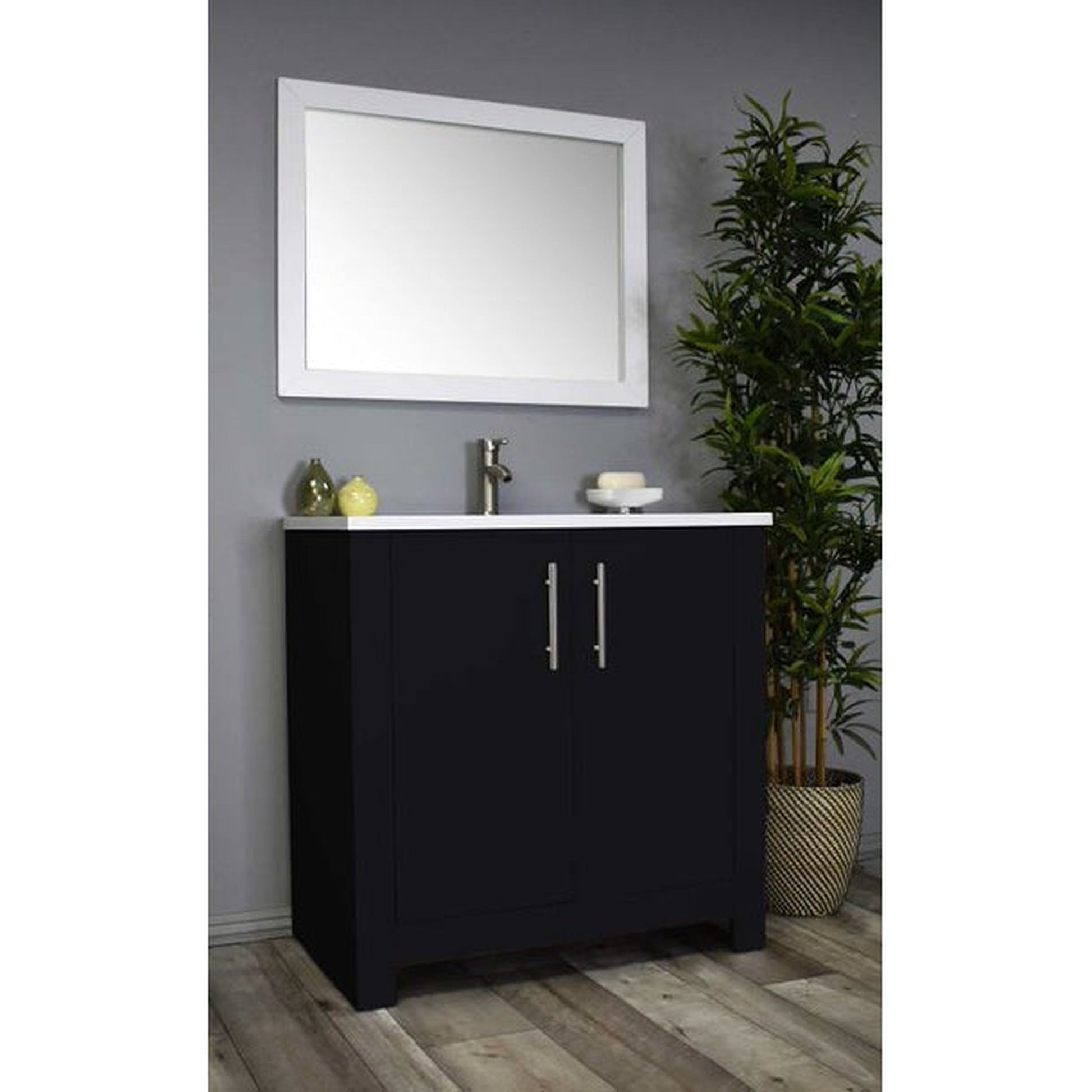 Volpa USA Austin 36" x 20" Black Modern Freestanding Bathroom Vanity With Acrylic Top, Integrated Acrylic Sink And Brushed Nickel Handles