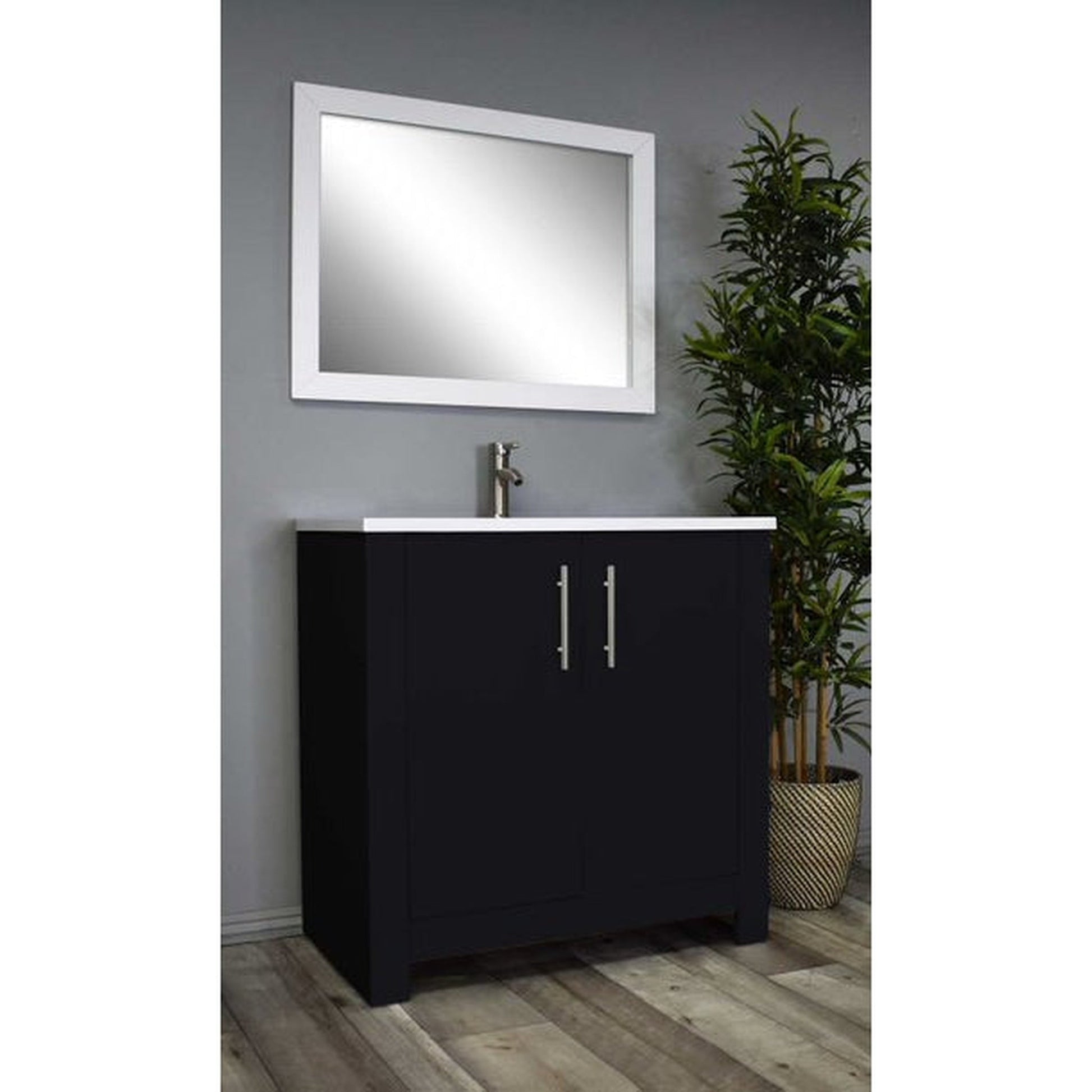 Volpa USA Austin 36" x 20" Black Modern Freestanding Bathroom Vanity With Acrylic Top, Integrated Acrylic Sink And Brushed Nickel Handles