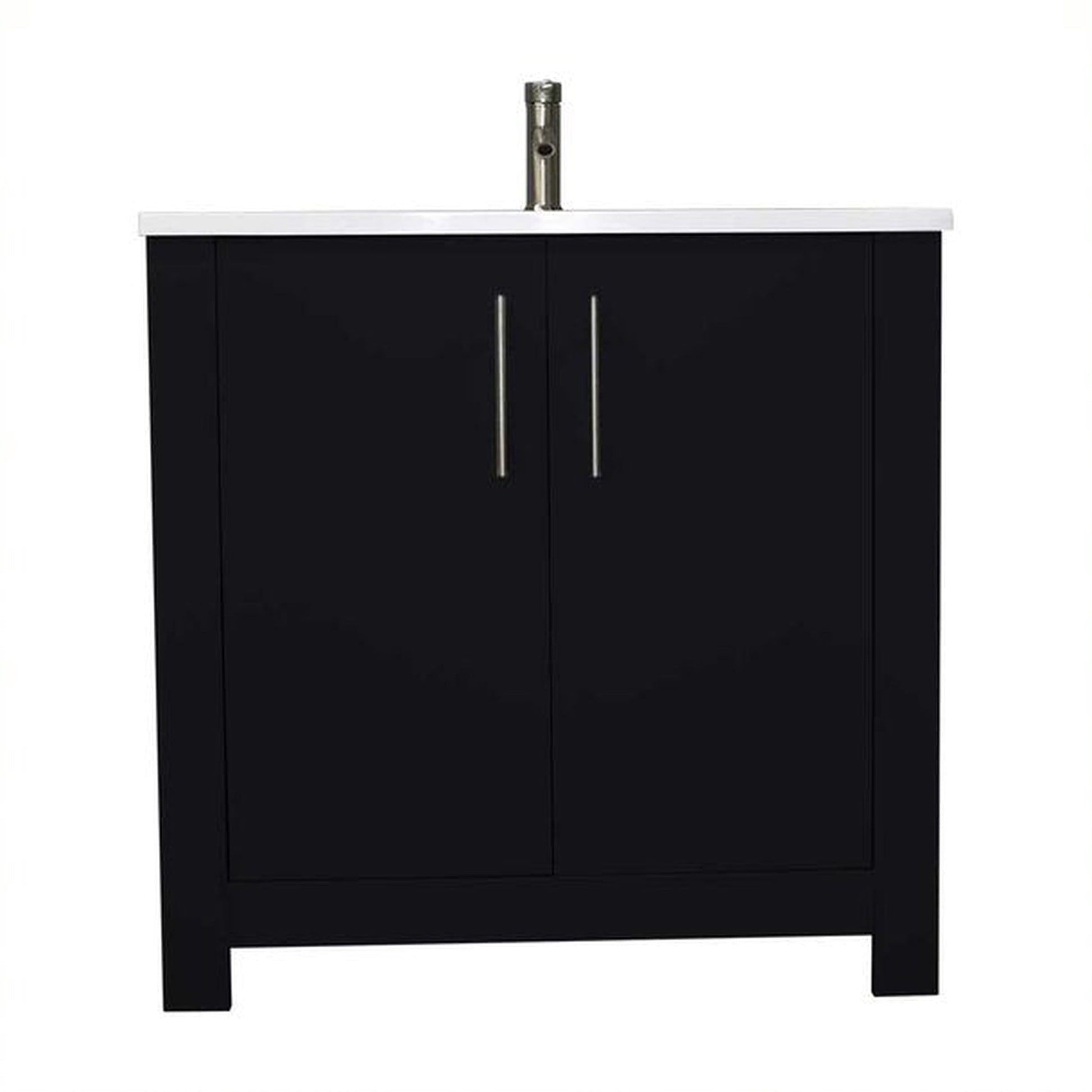 Volpa USA Austin 36" x 20" Black Modern Freestanding Bathroom Vanity With Acrylic Top, Integrated Acrylic Sink And Brushed Nickel Handles