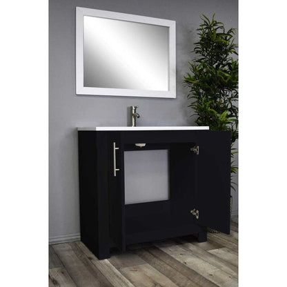 Volpa USA Austin 36" x 20" Glossy Black Modern Freestanding Bathroom Vanity With Acrylic Top, Integrated Acrylic Sink And Brushed Nickel Handles