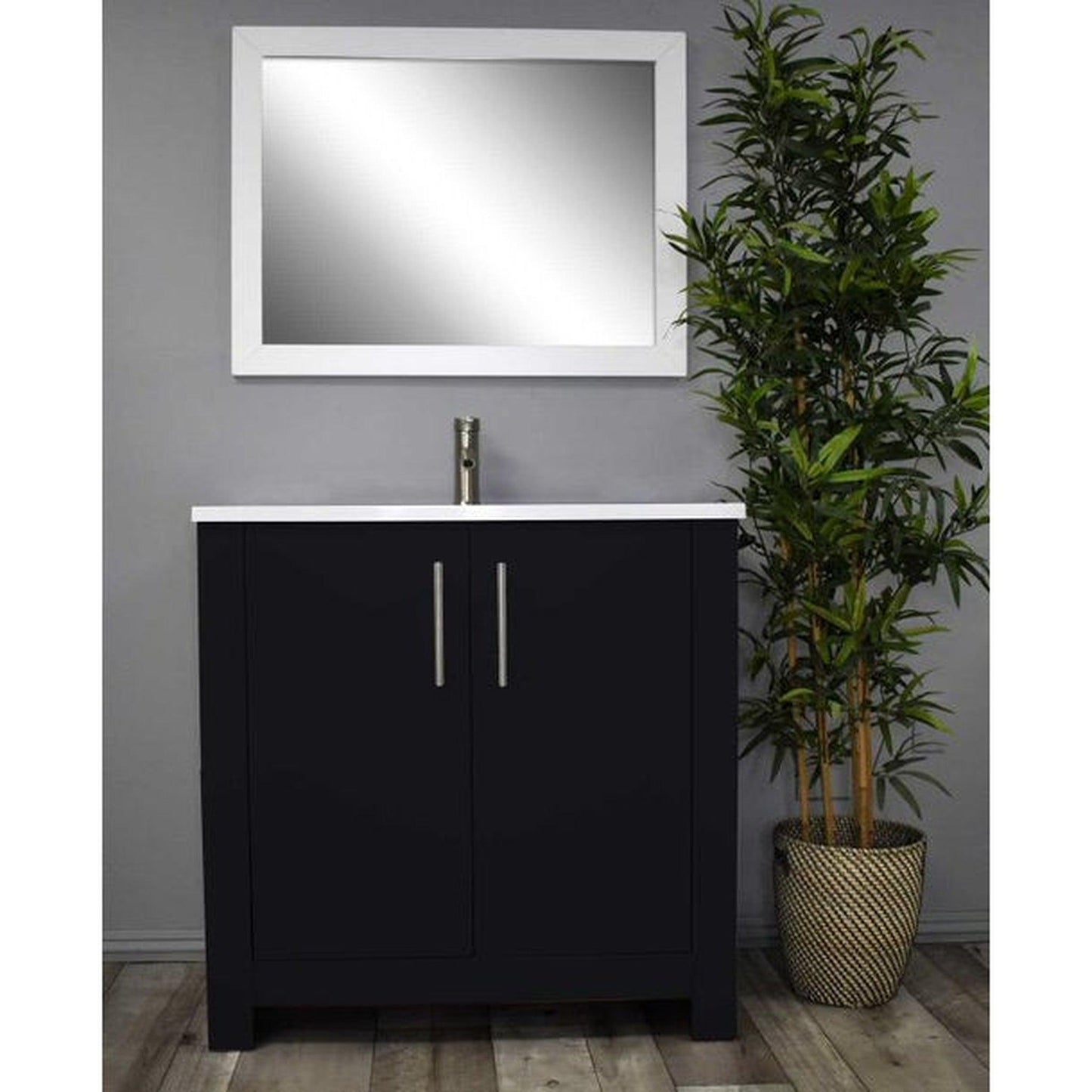 Volpa USA Austin 36" x 20" Glossy Black Modern Freestanding Bathroom Vanity With Acrylic Top, Integrated Acrylic Sink And Brushed Nickel Handles