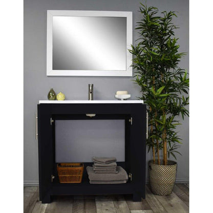 Volpa USA Austin 36" x 20" Glossy Black Modern Freestanding Bathroom Vanity With Acrylic Top, Integrated Acrylic Sink And Brushed Nickel Handles