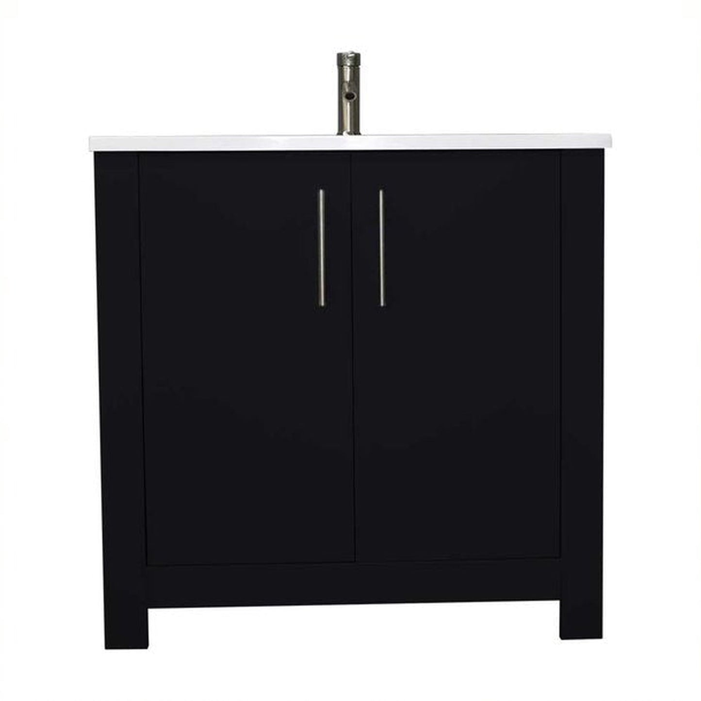 Volpa USA Austin 36" x 20" Glossy Black Modern Freestanding Bathroom Vanity With Acrylic Top, Integrated Acrylic Sink And Brushed Nickel Handles