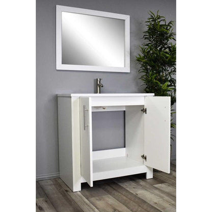 Volpa USA Austin 36" x 20" Glossy White Modern Freestanding Bathroom Vanity With Acrylic Top, Integrated Acrylic Sink And Brushed Nickel Handles