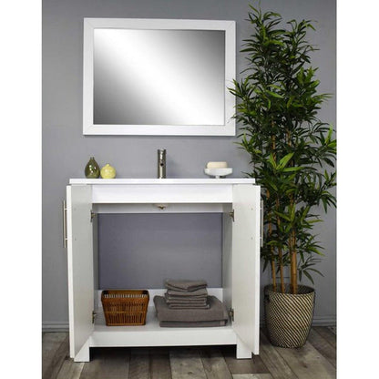 Volpa USA Austin 36" x 20" Glossy White Modern Freestanding Bathroom Vanity With Acrylic Top, Integrated Acrylic Sink And Brushed Nickel Handles