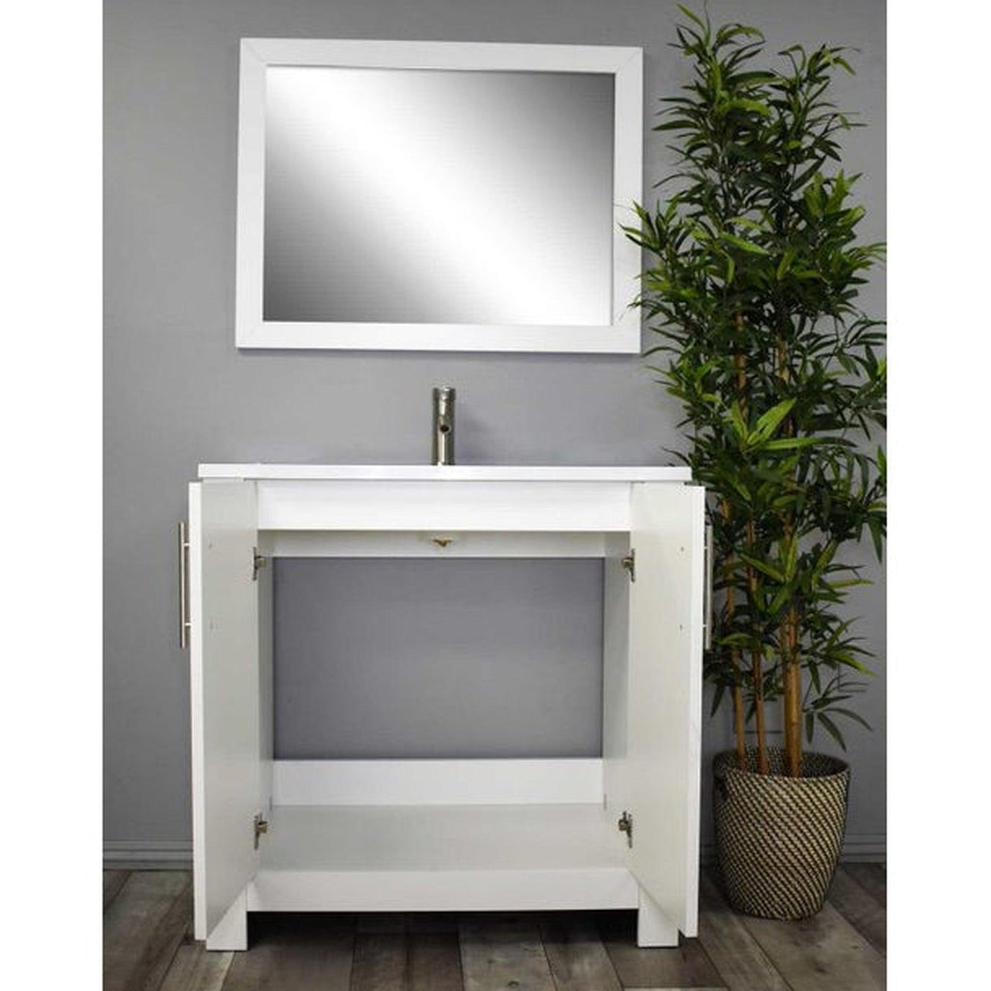 Volpa USA Austin 36" x 20" Glossy White Modern Freestanding Bathroom Vanity With Acrylic Top, Integrated Acrylic Sink And Brushed Nickel Handles