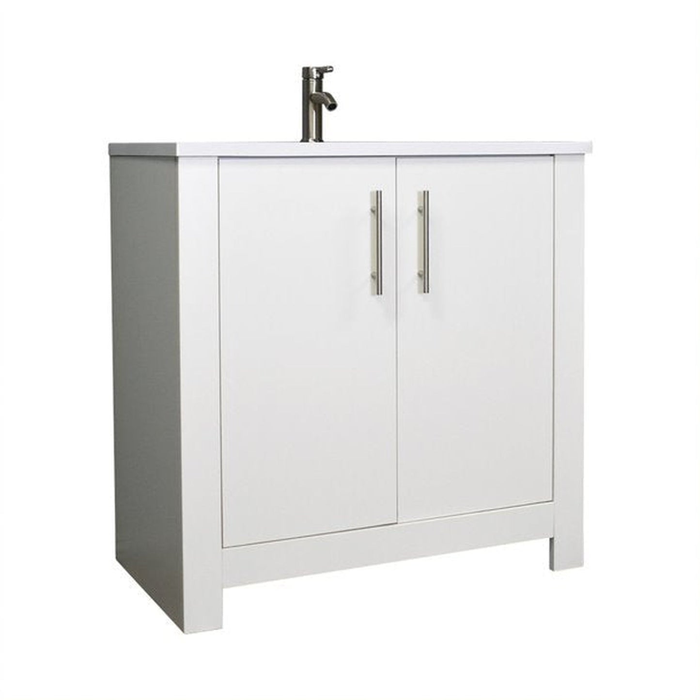 Volpa USA Austin 36" x 20" Glossy White Modern Freestanding Bathroom Vanity With Acrylic Top, Integrated Acrylic Sink And Brushed Nickel Handles