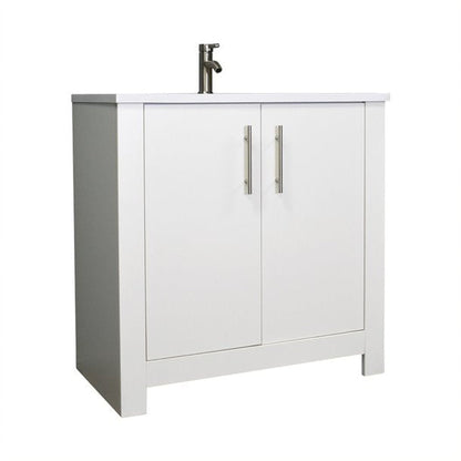 Volpa USA Austin 36" x 20" Glossy White Modern Freestanding Bathroom Vanity With Acrylic Top, Integrated Acrylic Sink And Brushed Nickel Handles