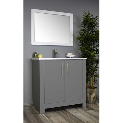 Volpa USA Austin 36" x 20" Gray Modern Freestanding Bathroom Vanity With Acrylic Top, Integrated Acrylic Sink And Brushed Nickel Handles