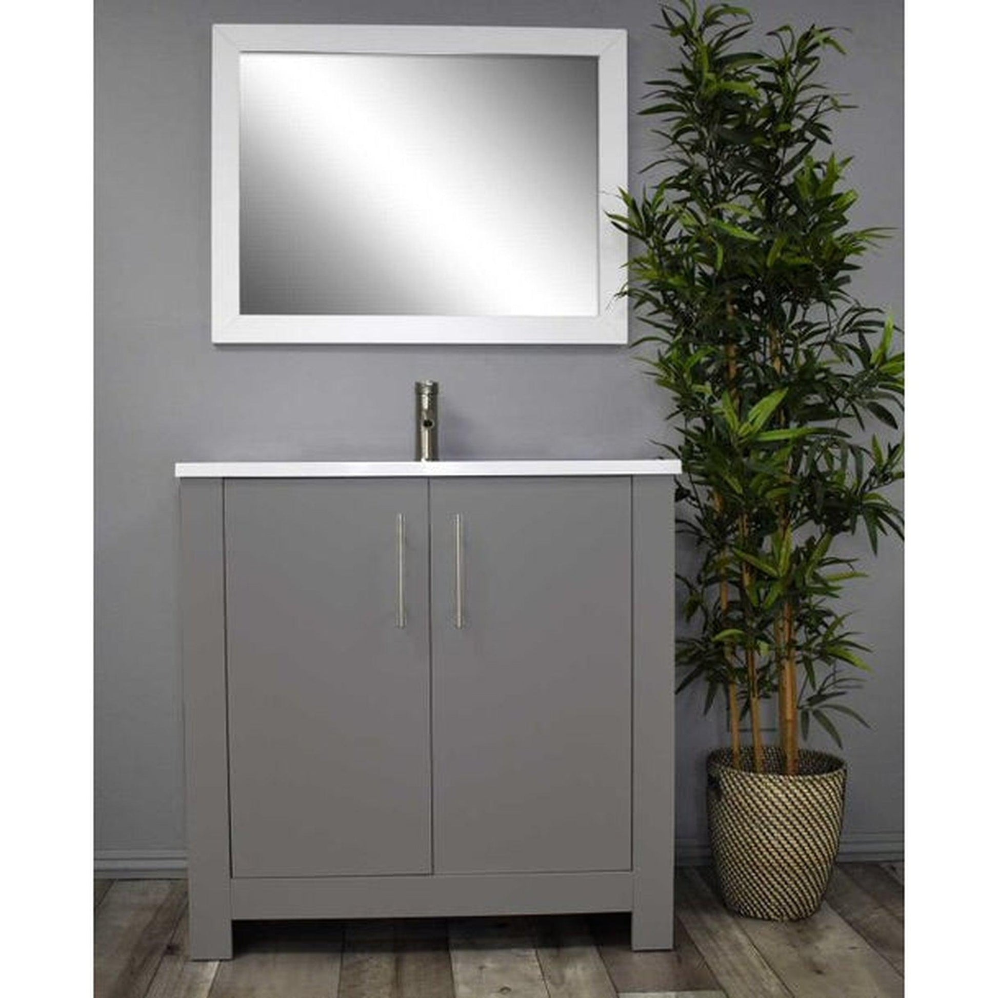 Volpa USA Austin 36" x 20" Gray Modern Freestanding Bathroom Vanity With Acrylic Top, Integrated Acrylic Sink And Brushed Nickel Handles