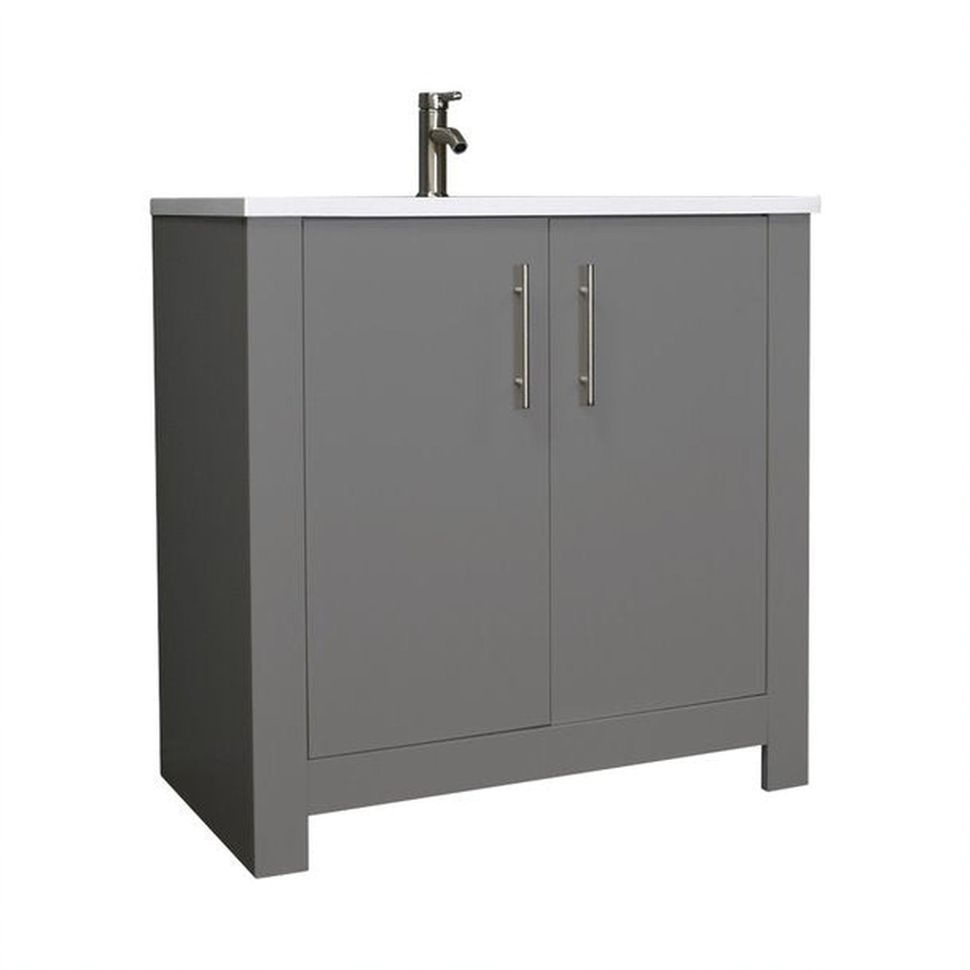 Volpa USA Austin 36" x 20" Gray Modern Freestanding Bathroom Vanity With Acrylic Top, Integrated Acrylic Sink And Brushed Nickel Handles