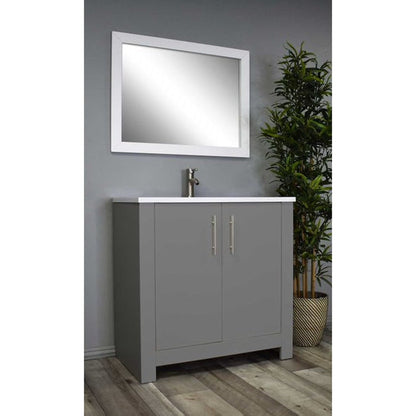 Volpa USA Austin 36" x 20" Gray Modern Freestanding Bathroom Vanity With Acrylic Top, Integrated Acrylic Sink And Brushed Nickel Handles