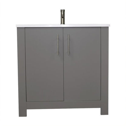 Volpa USA Austin 36" x 20" Gray Modern Freestanding Bathroom Vanity With Acrylic Top, Integrated Acrylic Sink And Brushed Nickel Handles