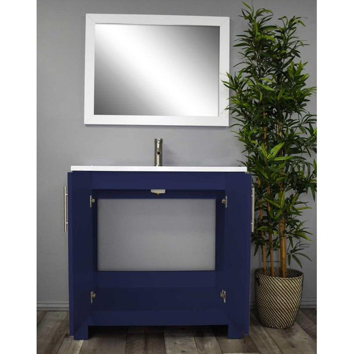 Volpa USA Austin 36" x 20" Navy Modern Freestanding Bathroom Vanity With Acrylic Top, Integrated Acrylic Sink And Brushed Nickel Handles