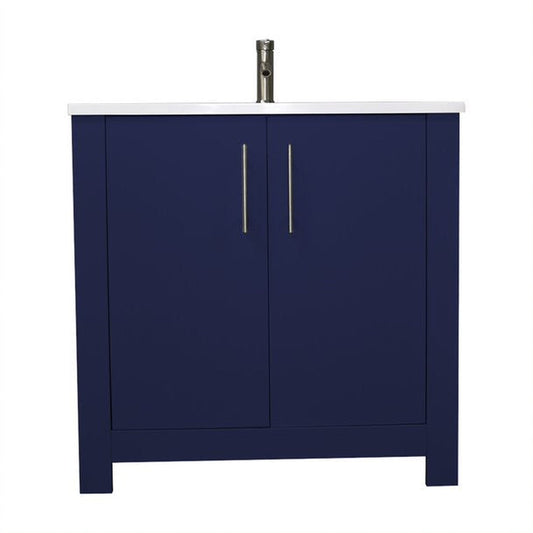 Volpa USA Austin 36" x 20" Navy Modern Freestanding Bathroom Vanity With Acrylic Top, Integrated Acrylic Sink And Brushed Nickel Handles