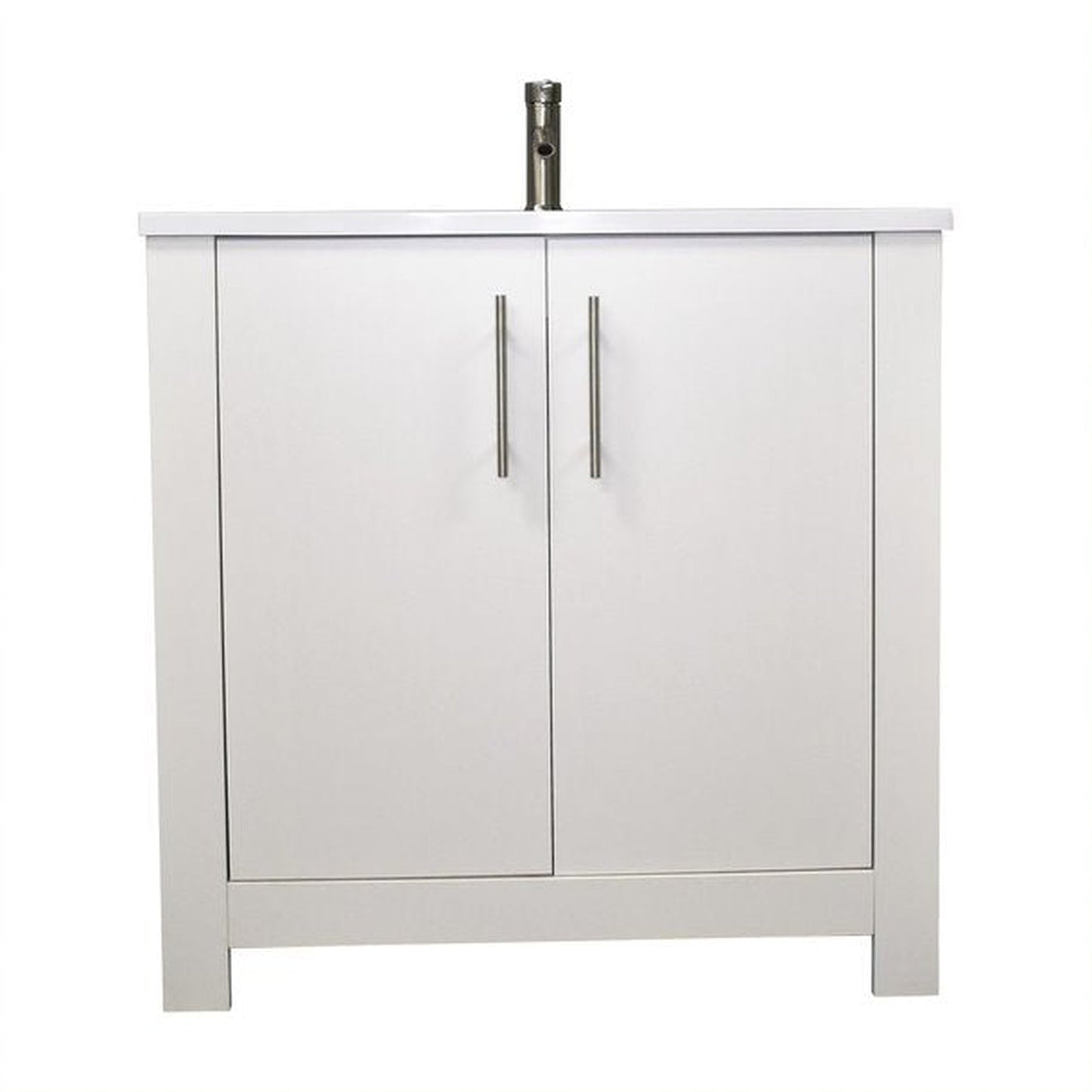 Volpa USA Austin 36" x 20" White Modern Freestanding Bathroom Vanity With Acrylic Top, Integrated Acrylic Sink And Brushed Nickel Handles